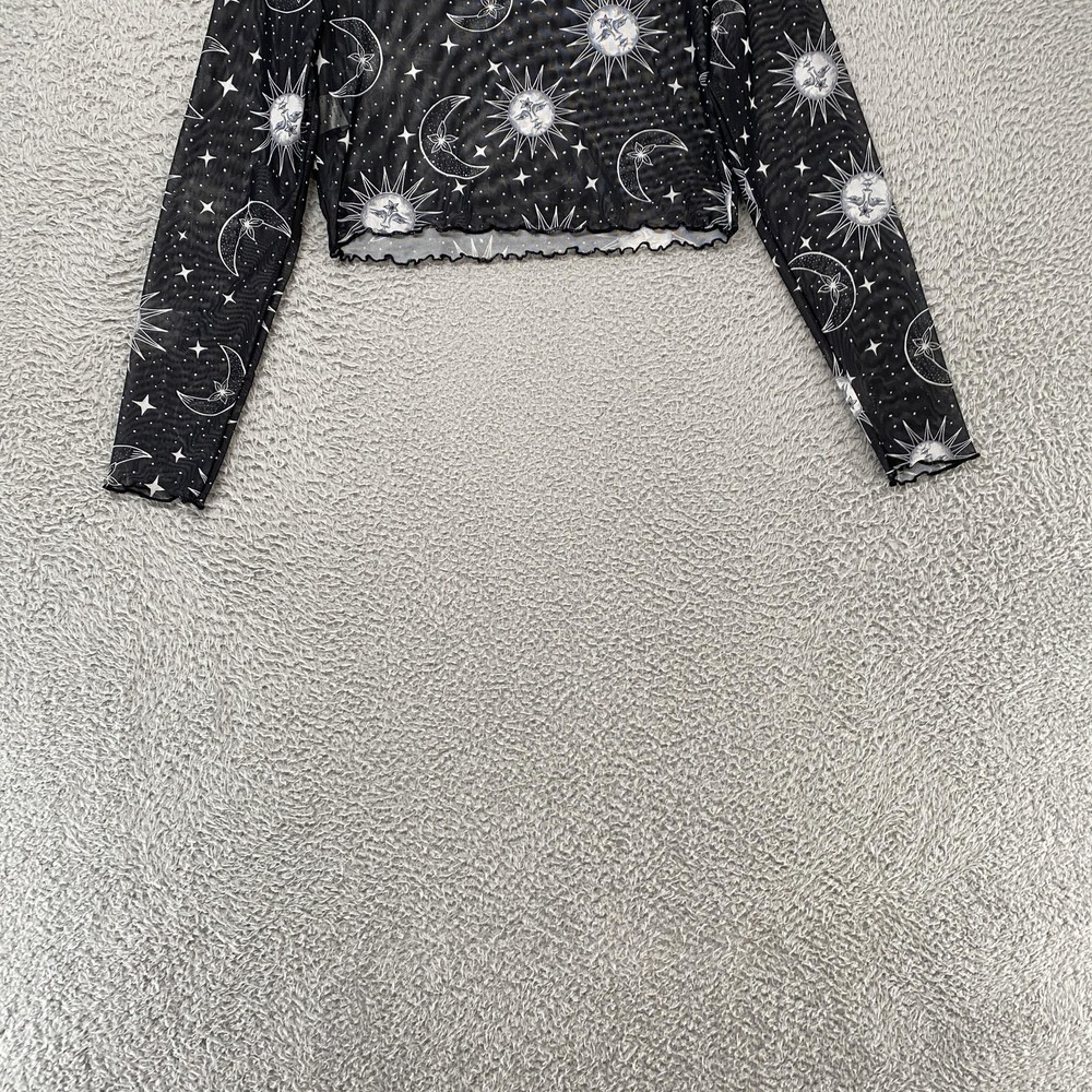 Y2K Mesh Crop T-Shirt Womens XL Black Celestial Moon Sun Sheer Top Whimsical - Picture 10 of 13